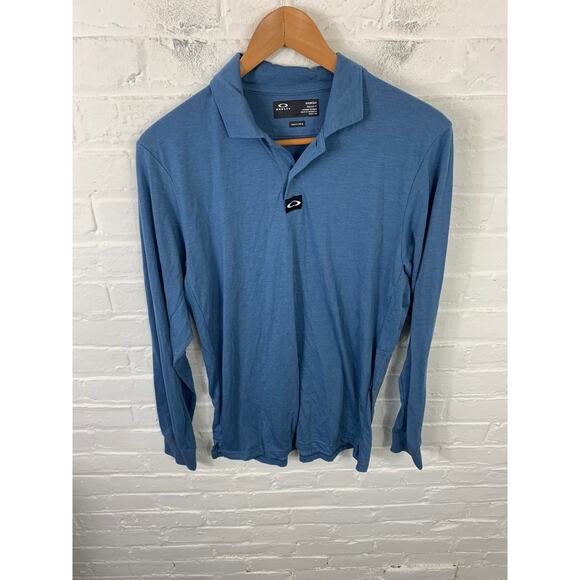 Oakley Men's Hydrolix Long Sleeves Polo Shirt Stretch Logo Blue Size Small - Picture 1 of 4